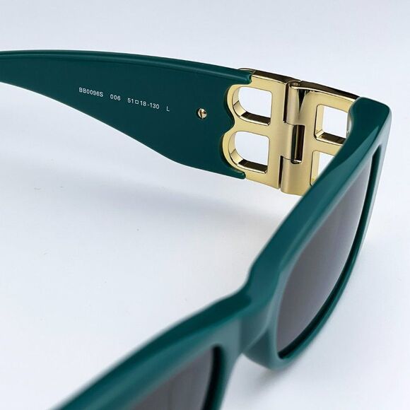 NEW Balenciaga  BB0096S 006 Green Gold Logo Grey Square Unisex Sunglasses - Picture 12 of 12
